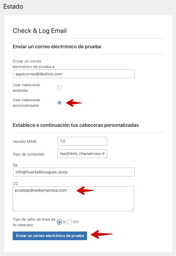 Personalizar cabeceras de envío de email con Check & Log Email