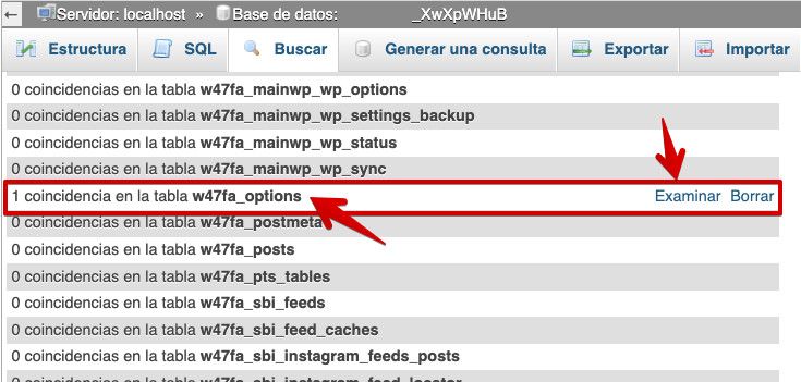 Resultado de la búsqueda de upload_path desde phpMyAdmin