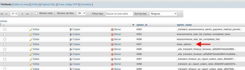 Array en la tabla de wp_options