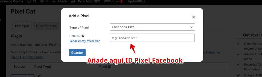 Añadir ID pixel de Facebook Ad.