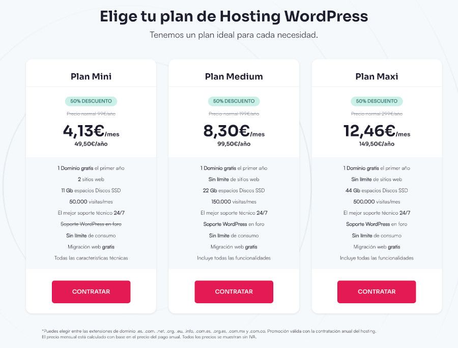 Planes de Hosting WordPress de Webempresa