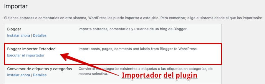 Importador de Blogger Importer Extended en Herramientas