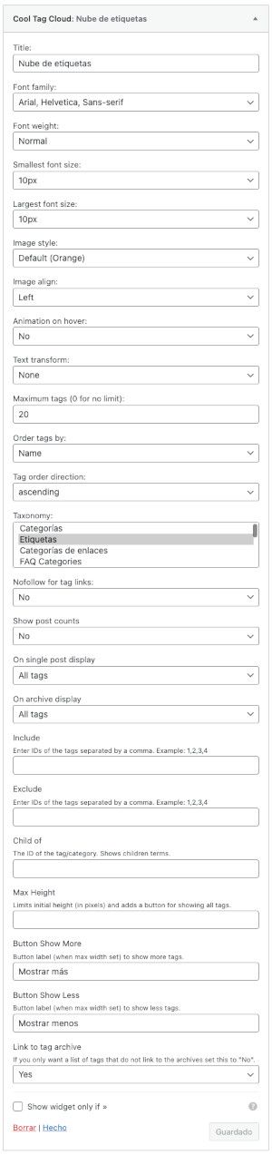 Cool Tag Cloud - Opciones del widget