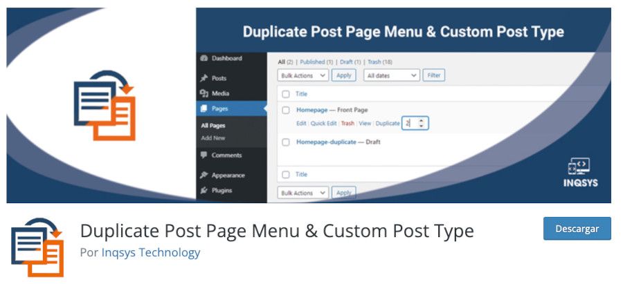 Plugin Duplicate Post Page Menu & Custom Post Type