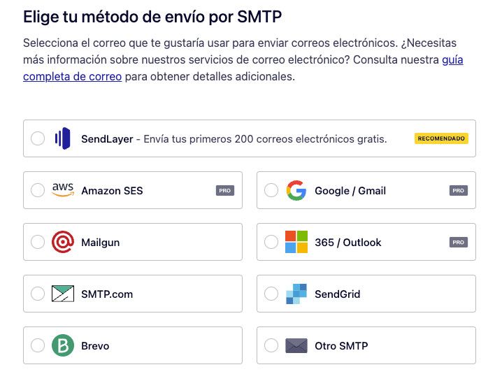 Servicios de email a configurar con Easy WP SMTP