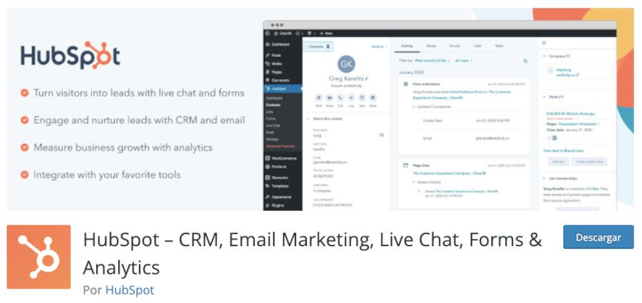 Plugin HubSpot – CRM, Email Marketing, Live Chat, Forms & Analytics