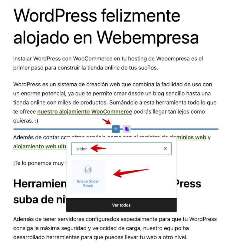 Insertar un bloque de Slider en una Entrada