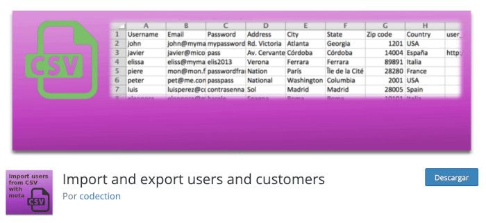Plugin Import and export users and customers