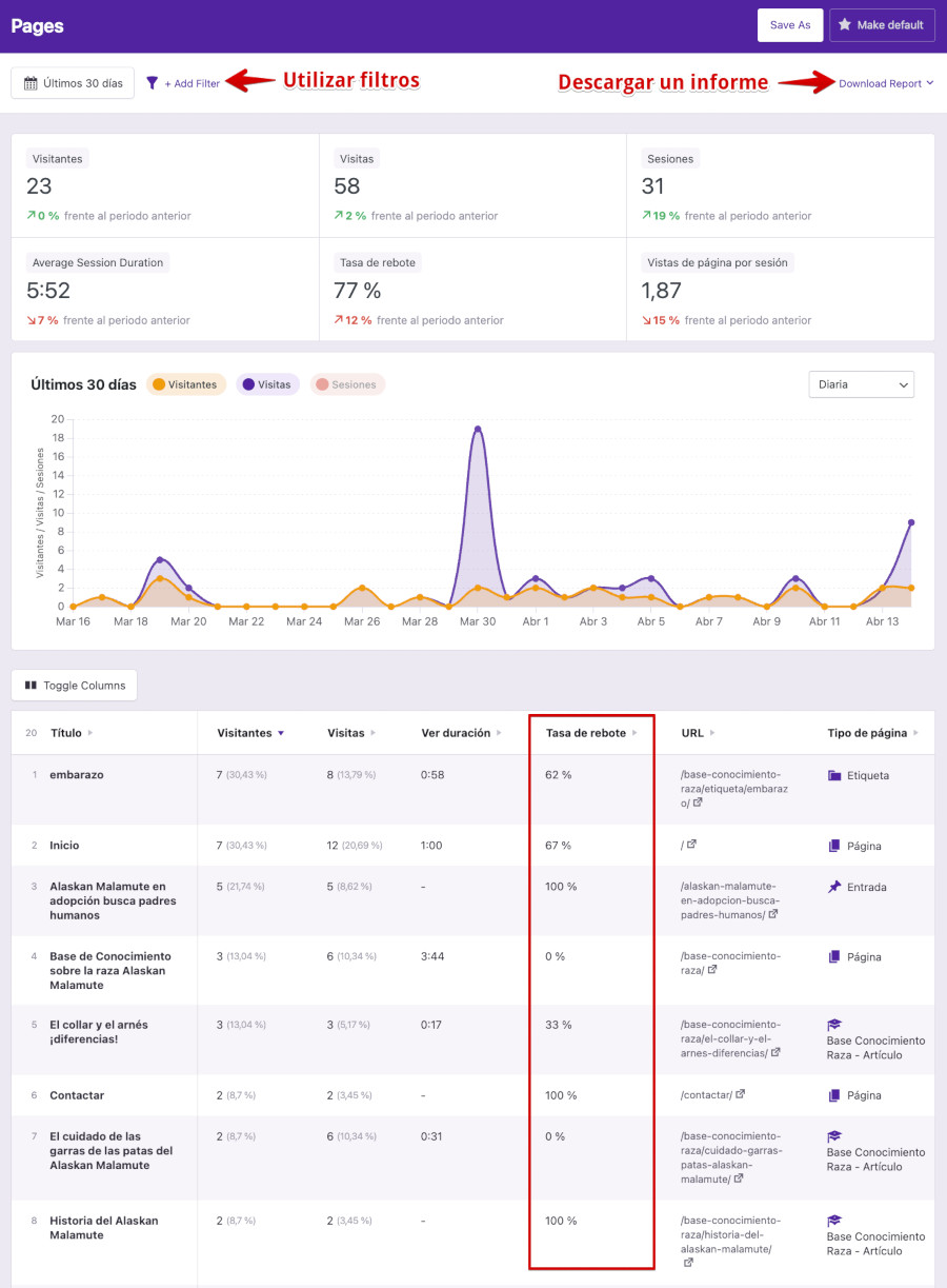 Plugin Independent Analytics – Google Analytics - Tráfico de Entradas y Páginas