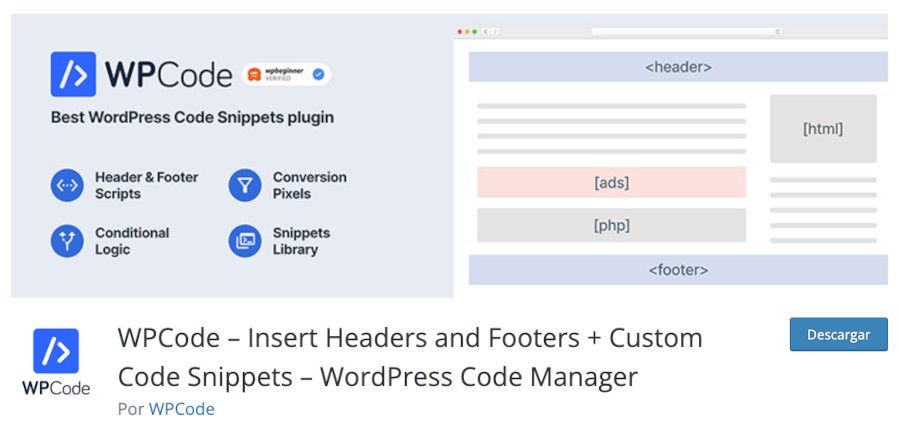 Plugin WPCode – Insert Headers and Footers + Custom Code Snippets – WordPress Code Manager