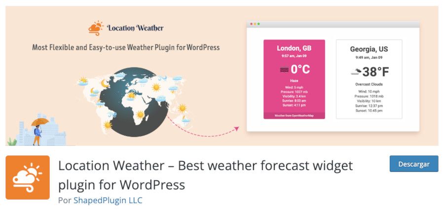 Plugin Location Weather – Best weather forecast widget for WordPress