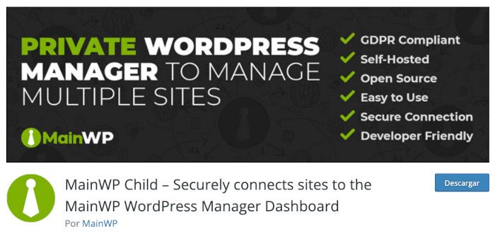 Plugin MainWP Child – Securely connects sites to the MainWP WordPress Manager Dashboard