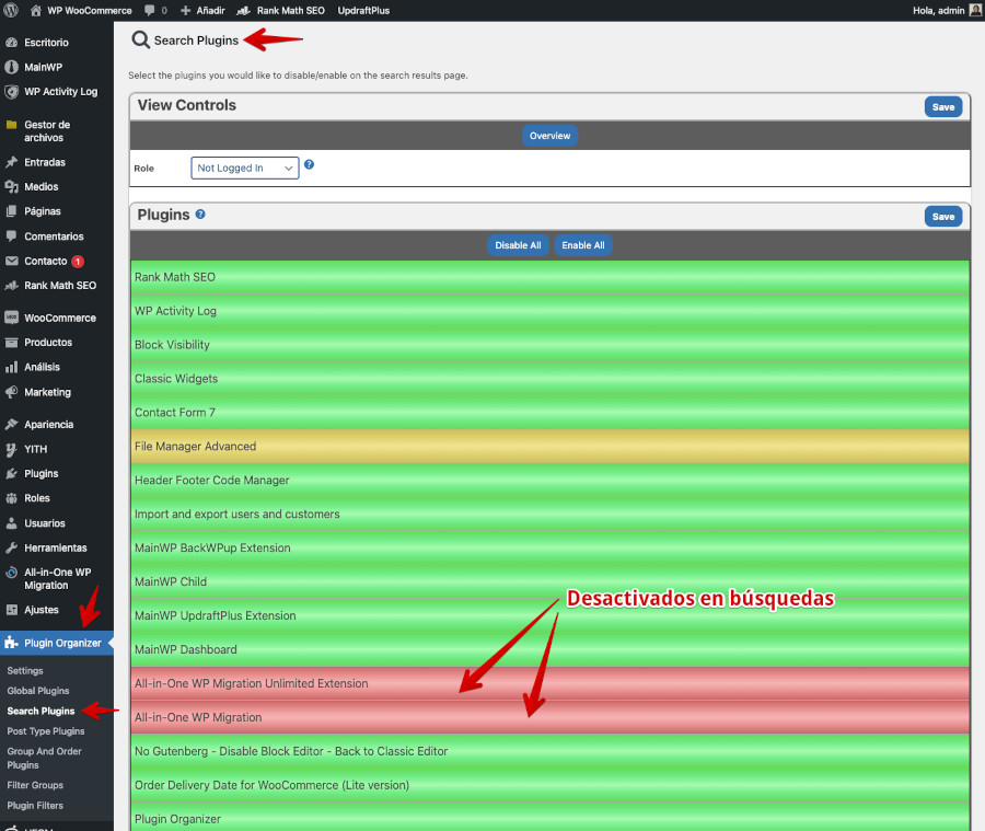 Plugin Organizer - Ajustes - Search plugins