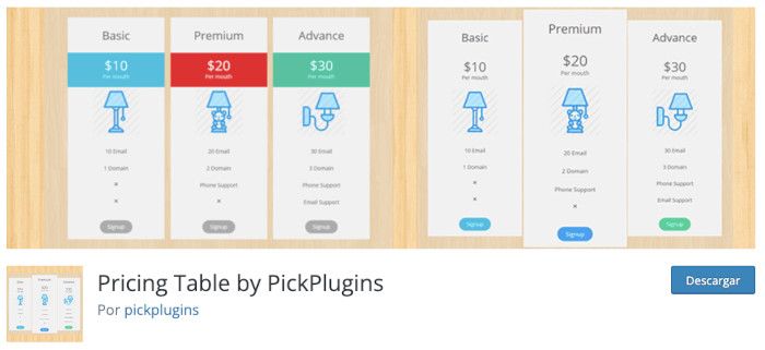 Plugin Pricing Table by PickPlugins