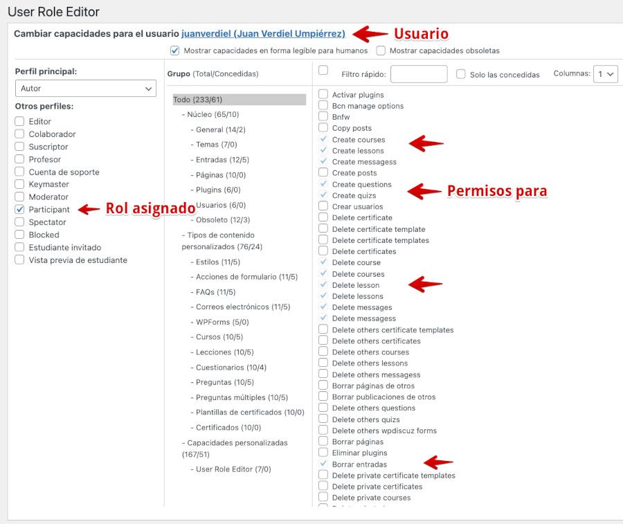 Plugin de gestión de roles de usuarios en WordPress