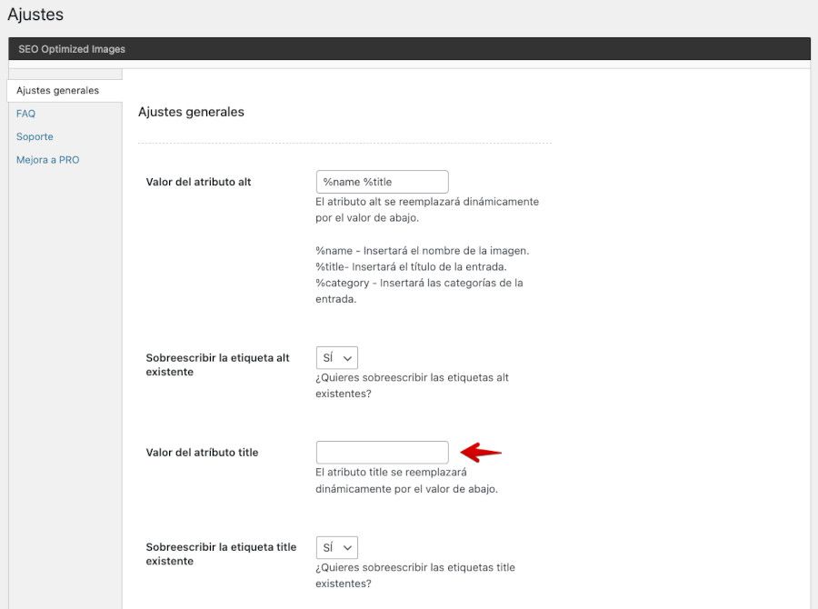 Ajustes del plugin SEO Optimized Images