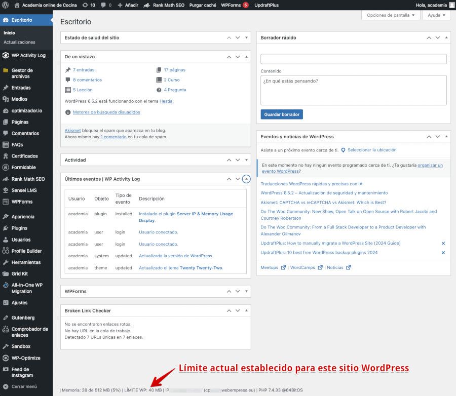 Monitorización de consumos con el plugin Server IP & Memory Usage Display