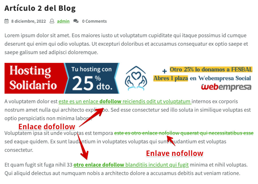 Enlaces nofollow en una publicación de WordPress