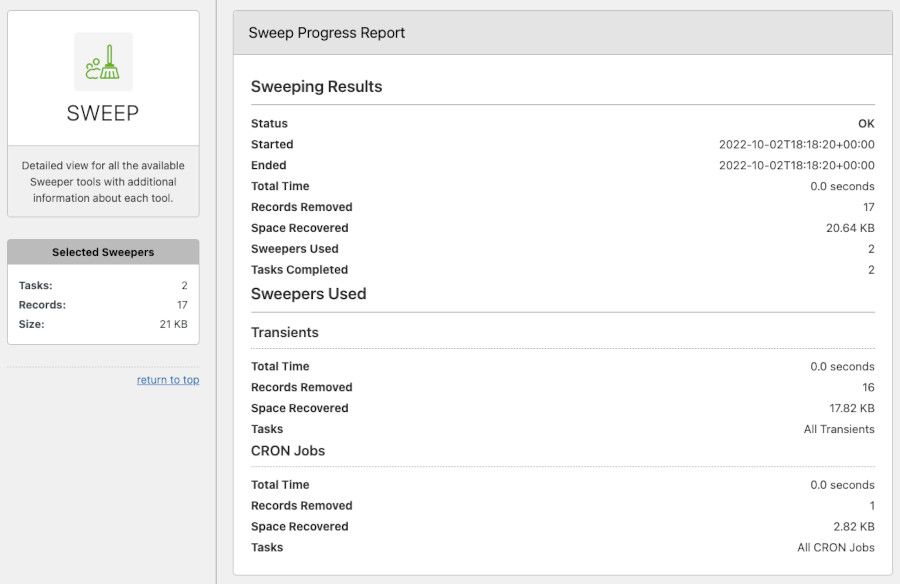 Resultados de la limpieza con SweepPress