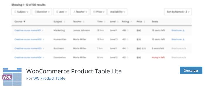 Plugin WooCommerce Product Table Lite