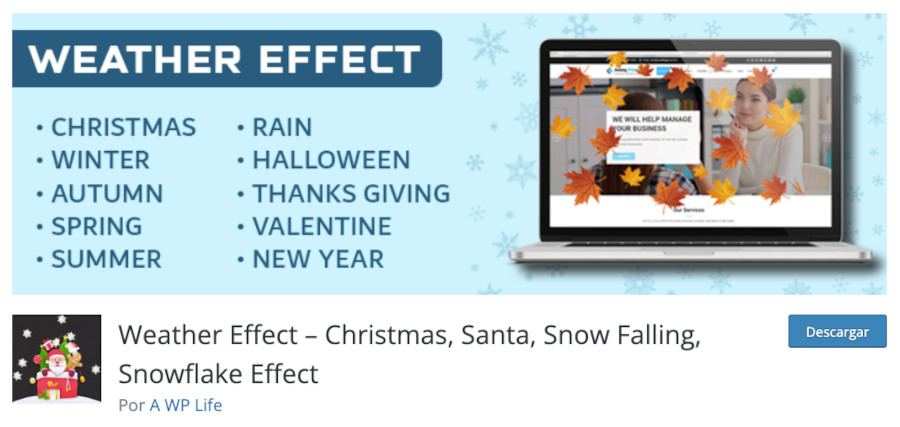 Plugin Weather Effect – Christmas, Santa, Snow Falling, Snowflake Effect