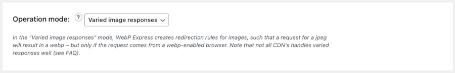 Ajustes - WebP Express - Operation mode