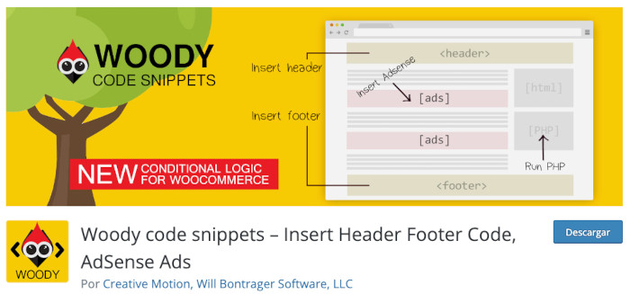 lugin Woody code snippets – Insert Header Footer Code, AdSense Ads