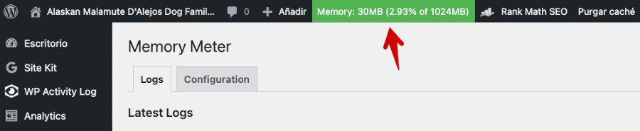 Plugin Memory Meter - Medidor de memoria en el dashboard de WordPress