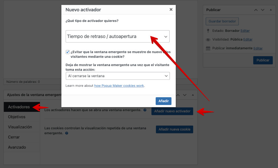 Disparador del popup en el sitio web