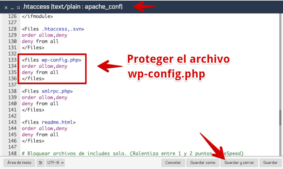 Proteger el archivo wp-config.php via .htaccess