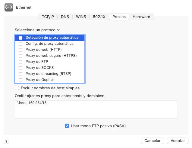 Desactivar proxy de red