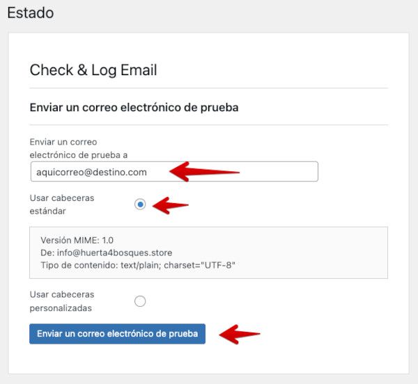 Prueba de envío de email con Check & Log Email