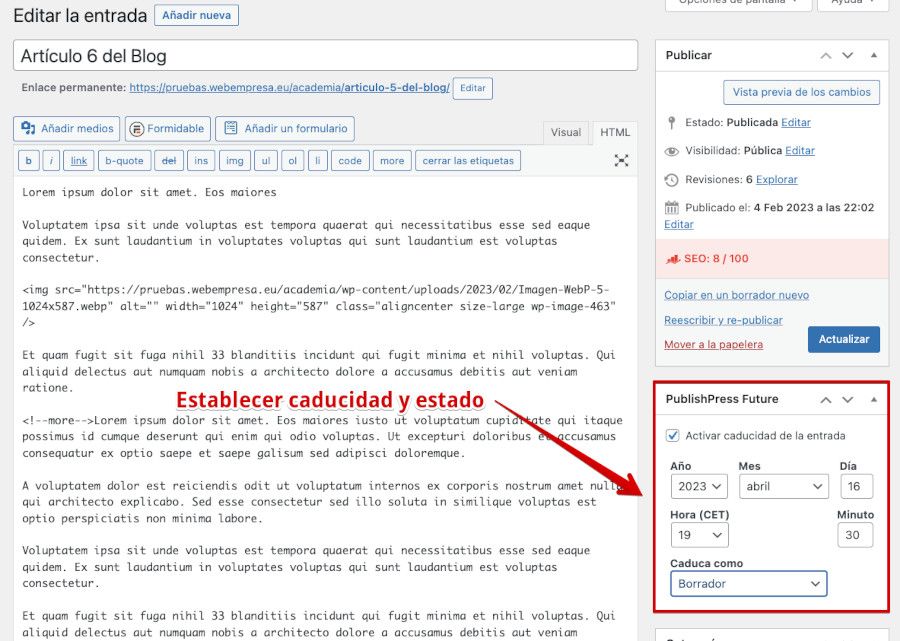 PublishPress - Activar fecha y hora de caducidad de una Entrada con el editor clásico