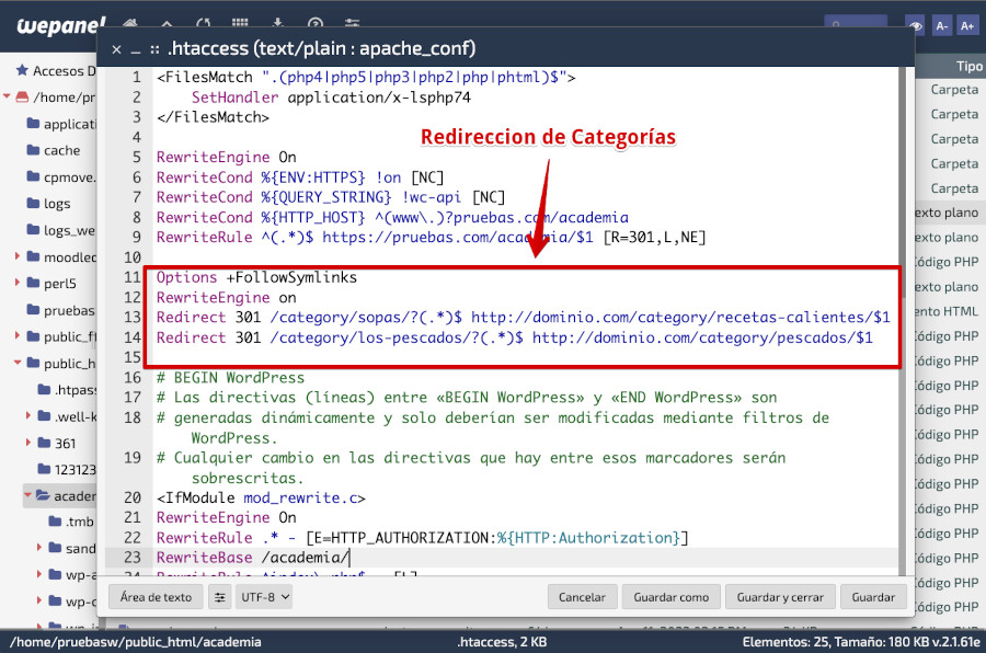 Redirecion de Categorías aplicada en htaccess