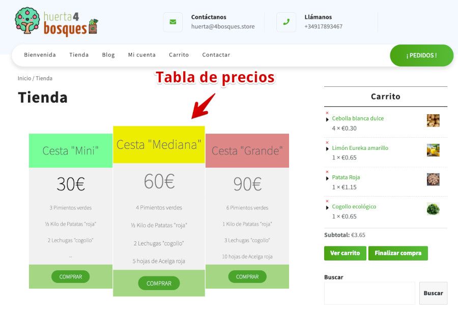 Tabla creada con Pricing Table by PickPlugins