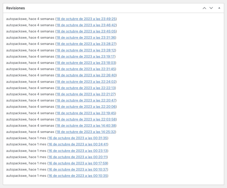 Revisiones en un artículo de WordPress