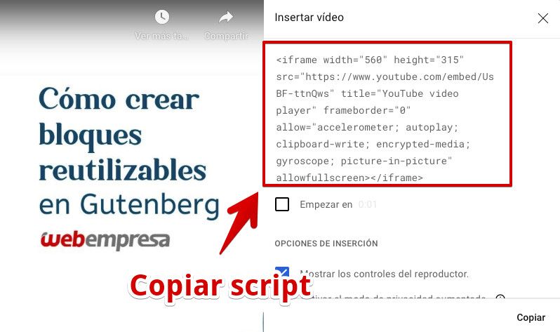 Código para insertar video de Youtube