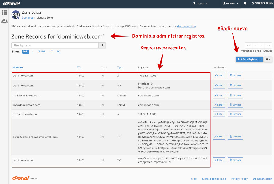 Search Console - Zone Editor - Dominio