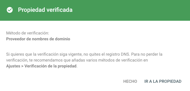 Search Console - Propiedad verificada