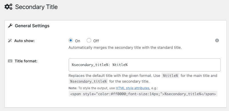 Ajustes generales del plugin Secondary Title