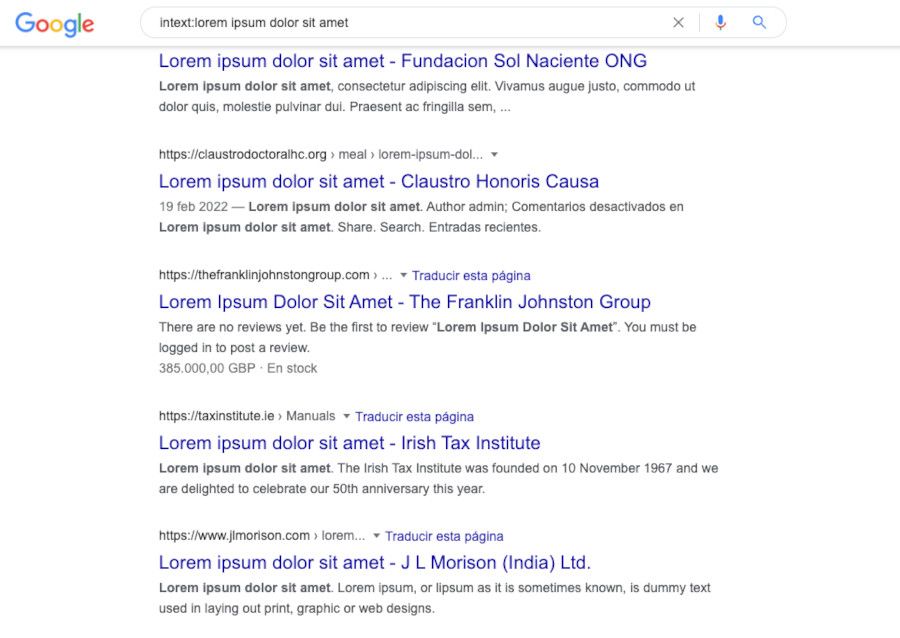 Lorem ipsum dolor sit amet en SERPs