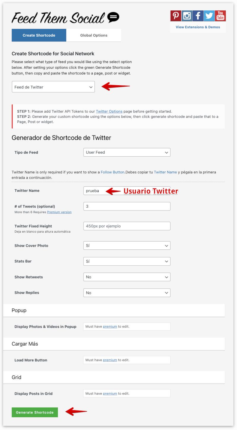 settings-feed-them-social Ajustes del plugin Feed Them Social para Twitter