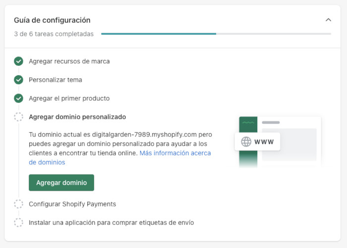 Pasos para configurar la tienda en Shopify