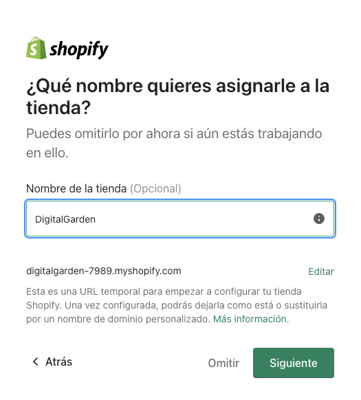 URL temporal asignada en Shopify