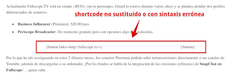 Ejemplo de un shortcode con el código cambiado por el autor