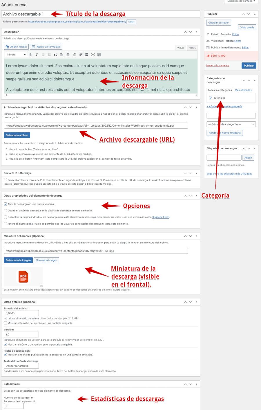 Crear un archivo descargable con Simple Download Monitor