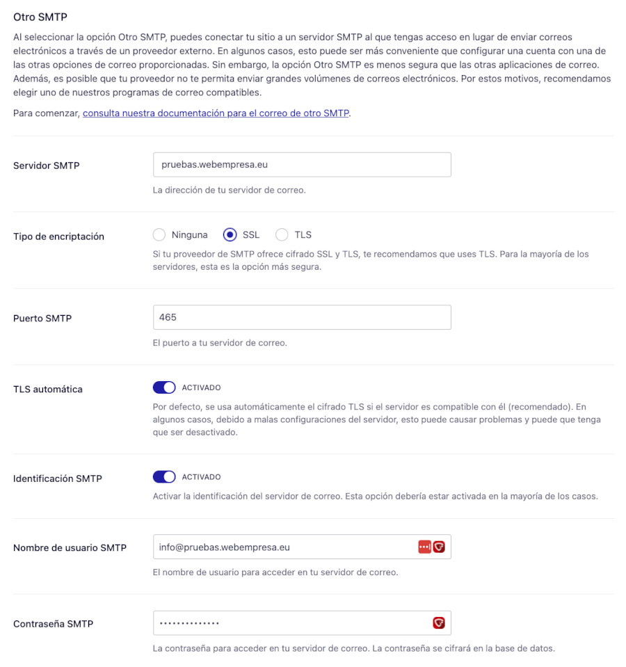 Configuración Easy WP SMTP