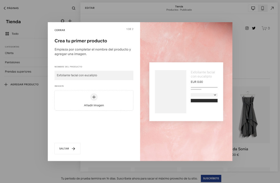 Creación de producto en la tienda con Squarespace