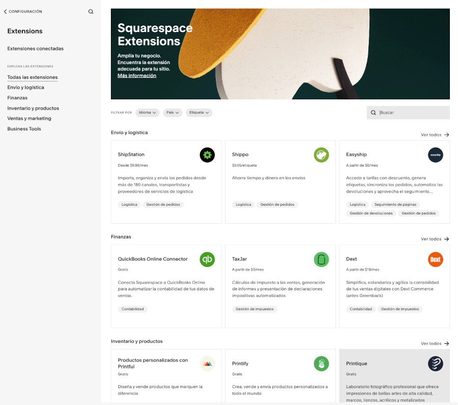 Extensiones en Squarespace