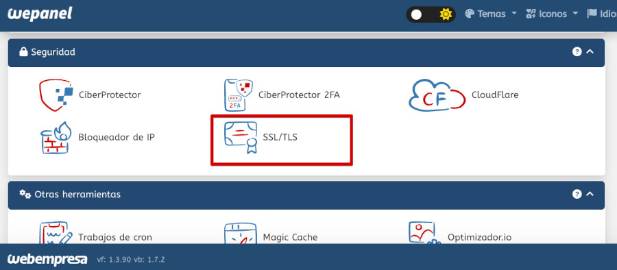 Opción SSL/TLS en wePanel